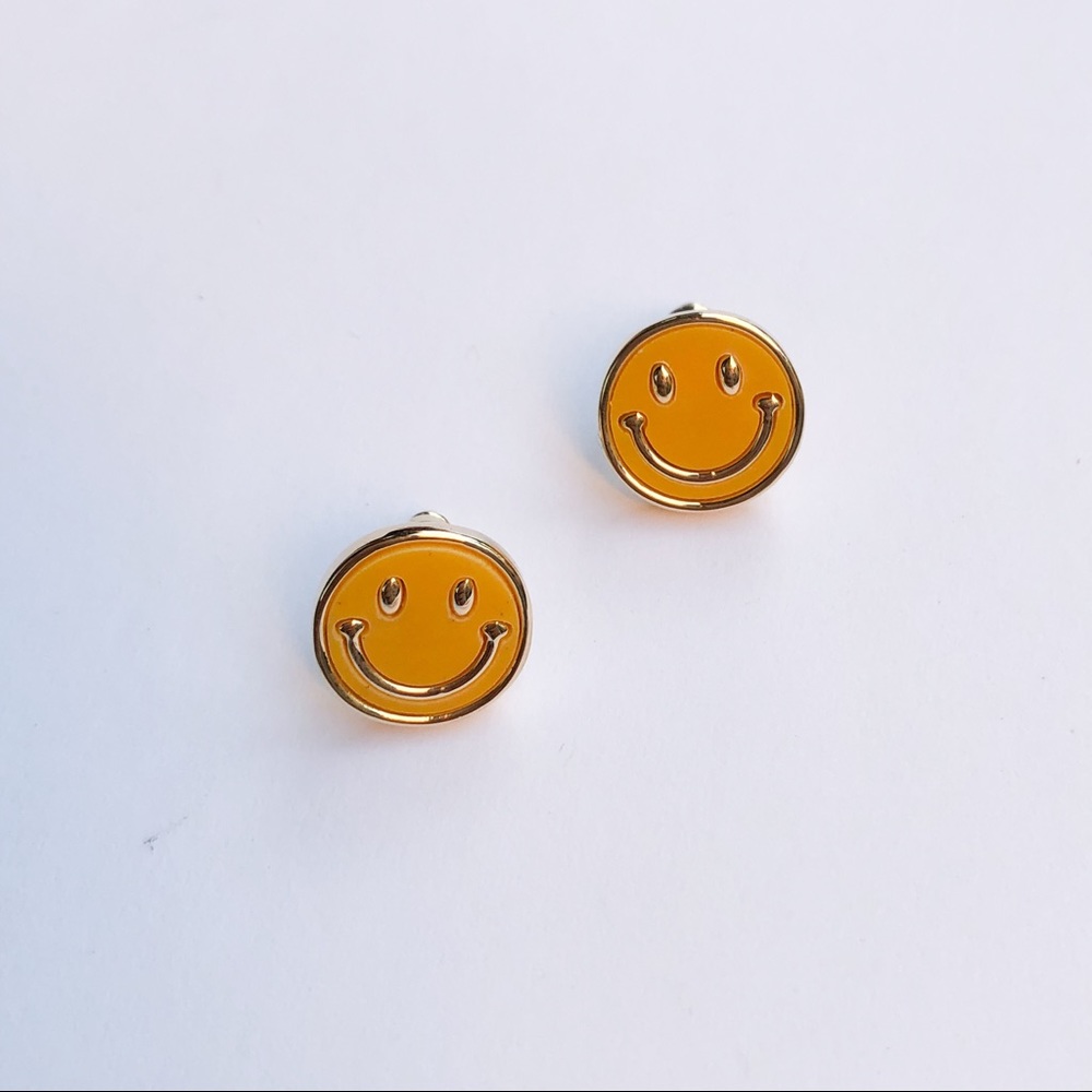Yellow Stud Happy Face Earrings